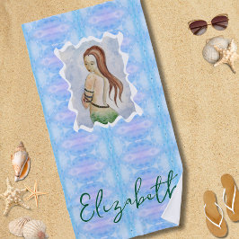 Toalha De Praia Sereia Personalizada em Aquarela Boho