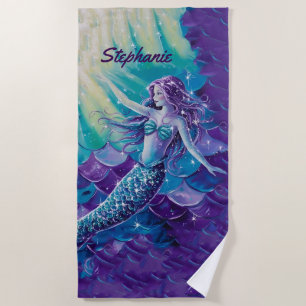 Toalha De Praia Sereia Roxa bonito Personalizada