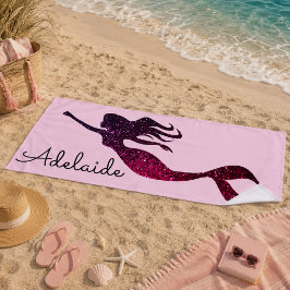 Toalha De Praia Sereia Roxa da Moda Silhueta | Personalizado