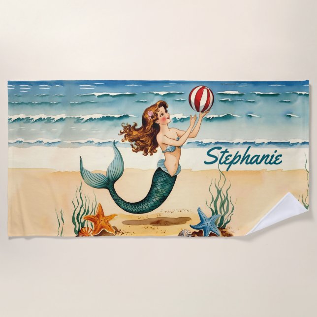 Toalha De Praia Sereia Vintage Personalizada (Frente)