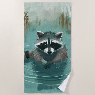 Toalha De Praia Serene Raccoon em Águas Tranquilas
