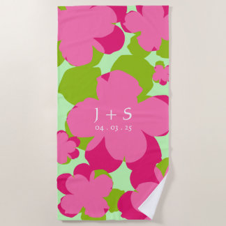 Toalha De Praia Serviette de plage Popflower rose/vert