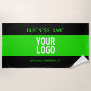 Toalha De Praia Seu logotipo ou imagem Preto e Verde Brilho