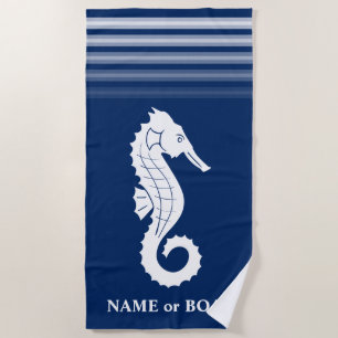 Toalha De Praia Seu nome ou Marinho de cavalo marinho Blue Stripe