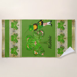 Toalha De Praia Shamrocks e Leprechaun