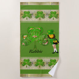 Toalha De Praia Shamrocks e Leprechaun