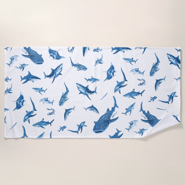 Toalha De Praia Sharks & Manta Rays｜Ocean Art Design (Frente)