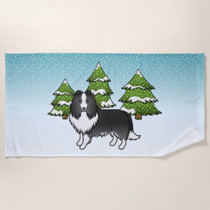 Toalha De Praia Sheepdog Bi-Black Shetland Numa Floresta De Invern