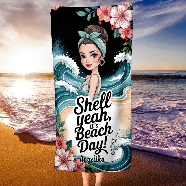 Toalha De Praia Shell Yeah It’s Beach Day Blue Ocean Wave (Criador carregado)