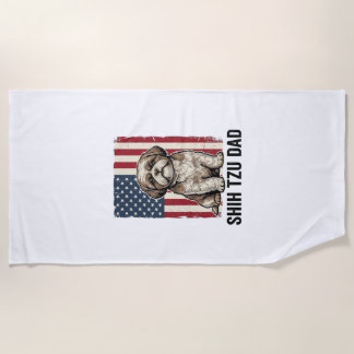 Toalha De Praia Shih Tzu Dad Patriotic Vintage Dog Shirt Design_1