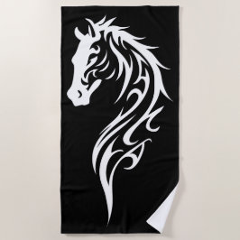 Toalha De Praia Silhueta de Cavalo Tribal Preto e Branco