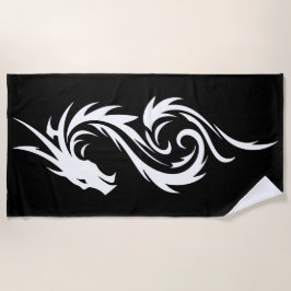 Toalha De Praia Silhueta Tribal de Doberman Minimalista Preto e Br