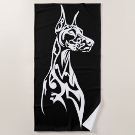 Toalha De Praia Silhueta Tribal Doberman Minimalista Preto Branco