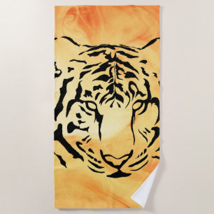 Toalha De Praia Silhuette de Tigre Preto e Branco