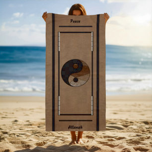 Toalha De Praia Símbolo Yin-Yang de Bambu Única em Khaki