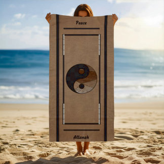 Toalha De Praia Símbolo Yin-Yang de Bambu Única em Khaki