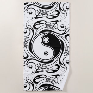 Toalha De Praia Símbolo Yin & Yang Preto e Branco Estilo Tatuagem