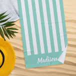 Toalha De Praia Simples Aqua Moderna Stripes Monograma<br><div class="desc">Crie sua toalha de praia personalizada com um nome monograma elegante de script personalizado e design de padrão de stripe em aqua e cor branca.</div>