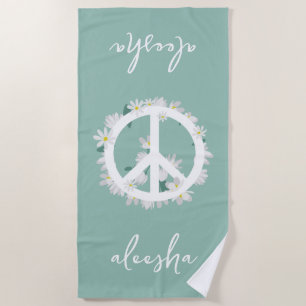 Toalha De Praia Sinal de Paz Floral Tropical Personalizado Verde M