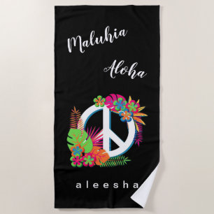 Toalha De Praia Sinal de Paz Tropical Colorido Havaiano Paz Amor