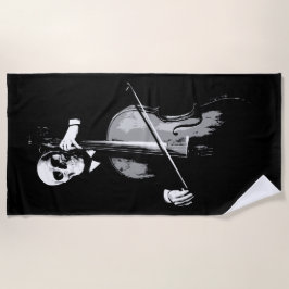 Toalha De Praia Skeleton Cellist Dark Minimal Illustration