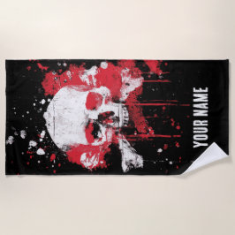 Toalha De Praia Skull and Crossbones Beach Towel – Red Grunge Art
