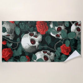 Toalha De Praia Skull and Red Roses Pattern – Dark Gothic Art