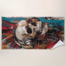 Toalha De Praia Skull with Headphones Punk Graffiti Art Design