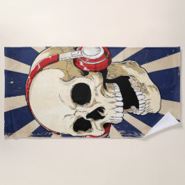 Toalha De Praia Skull with Headphones Retro Music Art