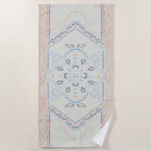 Toalha De Praia smallCUSTOM NAMEDelicate Seashell Medallion (Frente)