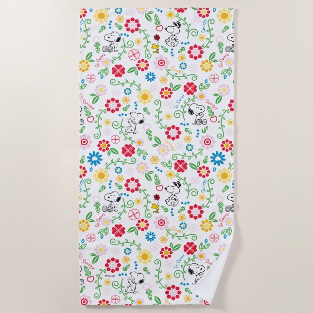 Toalha De Praia Snoopy So Sweet Flower Pattern (Frente)