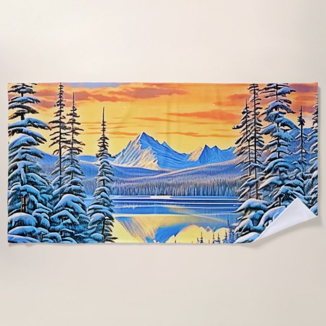 Toalha De Praia Snowy Mountain Sunset Glow (Frente)