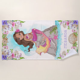 Toalha De Praia Sob o mar Sereia Rosa e Púrpura (Pele Escura)