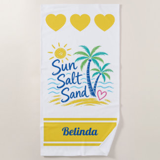 Toalha De Praia Sol Sal Areia Nome Personalizado Praia Palmeira Ve