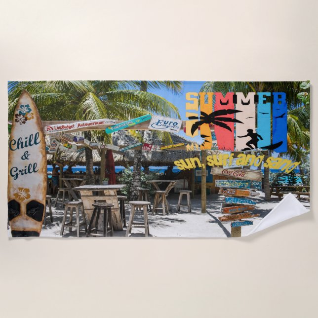 Toalha De Praia Sol, Surf e Areia (Frente)