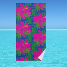 Toalha De Praia Sonhos da Floresta Tropical Hibisco Verde Azul Ros