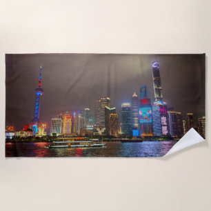 Toalha De Praia Sonhos Elétricos - Futurística Shanghai Skyline, A