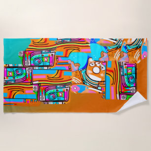 Toalha De Praia Sonhos Elétricos Laranja E Ciano — Desenho Abstrat