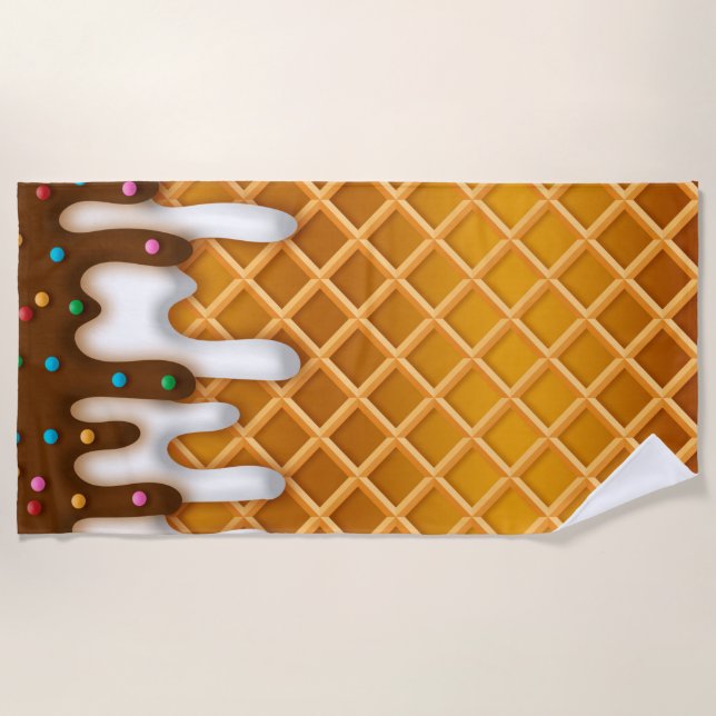 Toalha De Praia Sorvete De Chocolate De Waffle Cone E Vanilla (Frente)