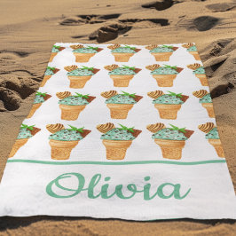 Toalha De Praia Sorvete De Chocolate Menta Aquarela Personalizado