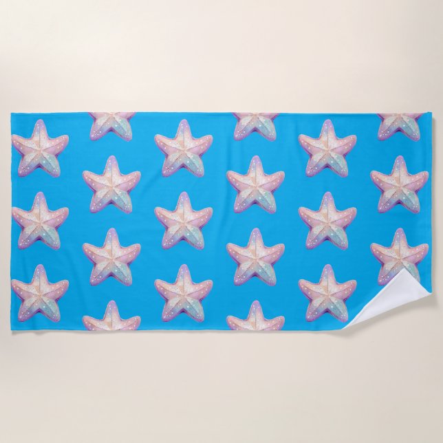 Toalha De Praia Sparkly Starfish Caribbean Blue Beach Towel (Frente)