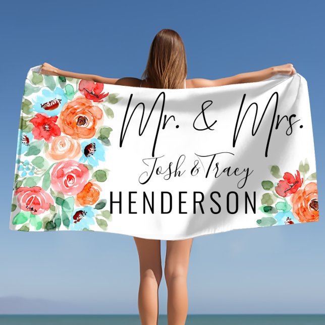 Toalha De Praia Sr. e Sra., Noiva de Casamento e Noiva Personaliza (Mr and Mrs, Wedding Bride and Groom Personalized Beach Towel)