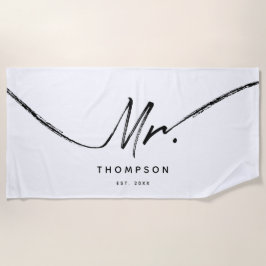 Toalha De Praia Sr. Moderno Minimalista Preto Branco Personalizado
