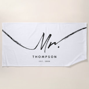 Toalha De Praia Sr. Moderno Minimalista Preto Branco Personalizado