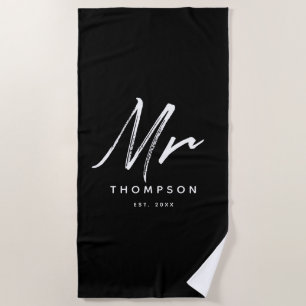 Toalha De Praia Sr. Moderno Roteiro Preto e Branco Minimalista