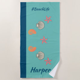 Toalha De Praia Starfish e Seashells Ocean Beach Life