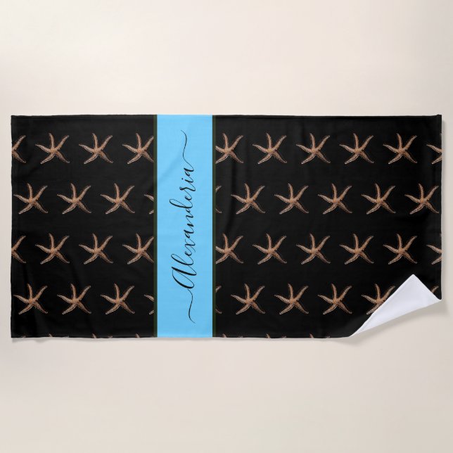 Toalha De Praia Starfish preto náutico personalizado (Frente)