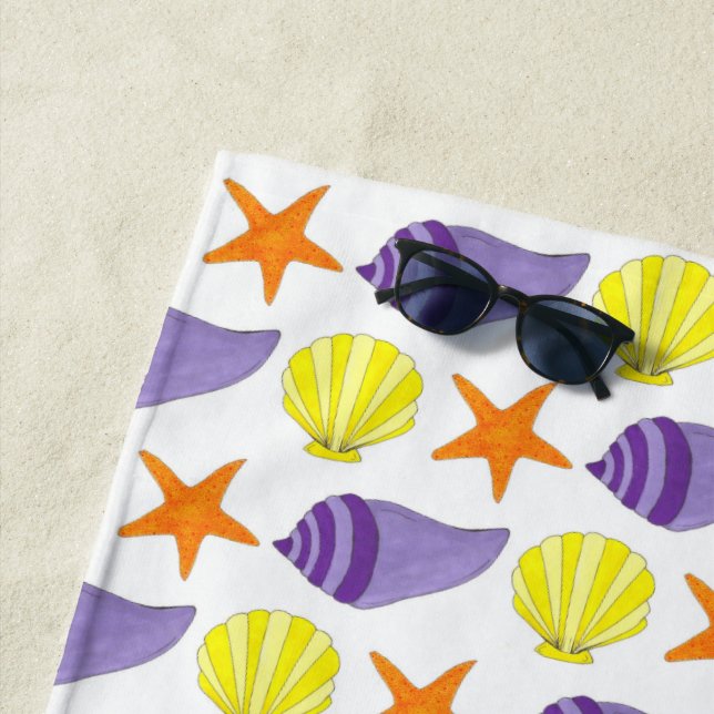 Toalha De Praia Starfish Sea Shells Beach Ocean Vacation Yellow (In Situ)