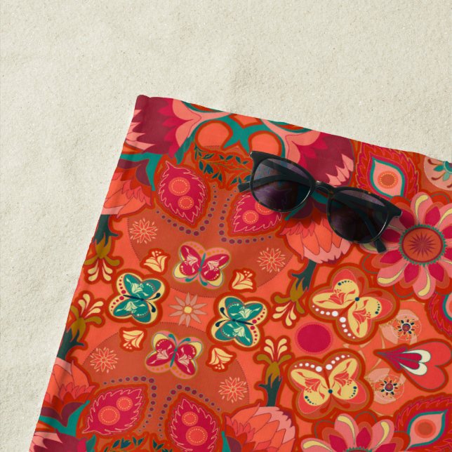 Toalha De Praia Strawberry Fields Coral Paisley (In Situ)