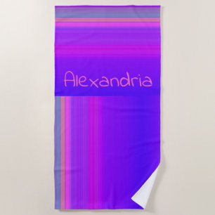 Toalha De Praia Stripe de Ombre Rosa Quente Roxo Personalizada